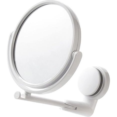 Miroir mural à ventouse - Miroir de maquillage pliable et pivotant - Fixation par ventouse sans perçage - Miroir grossissant double face pour salle de bain et hôtel - Blanc