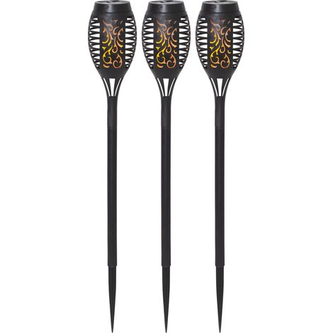 Solargartenfackeln 3er Set – Star Mini – LED Gartenlicht schwarz – Flackerflammen Effekt – Solarleuchten Außen Wetterfest (1/5)