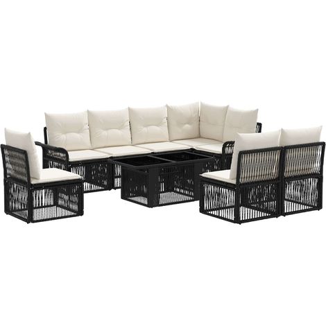 Conjunto de sofás de jardín 9 uds. Negro y Blanco Crema vidaXL (1/5)