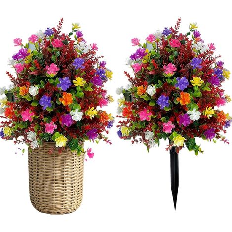Fleurs Artificielles Extérieur Piquets De Jardin Printaniers À Décor Floral Fleurs D'Extérieur Résistantes Aux Rayons UV Avec Piquets De Sol Pour Centres de Table Mariage Printemps Pat (1/5)