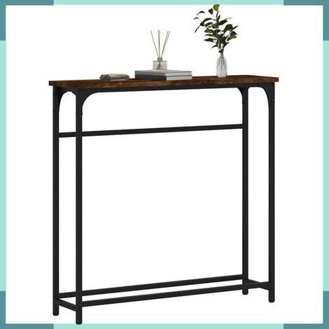 Table console - 834137 - chêne fumé - bois d'ingénierie et métal - 75 x 19,5 x 75 cm (1/5)