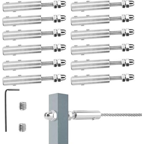 Edelstahl-Kabelspanner für 4-mm-Kabel, 12 Stück inklusive L-Schlüssel – Metall-Kabelspanner, Edelstahlkabel, Hauba-Befestigung – 4 mm, 12 Stück (1/5)