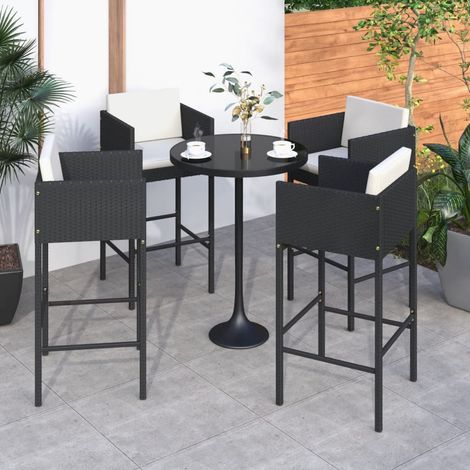 Bar Stool Set of 4 Black Poly Rattan, Powder-Coated Steel vidaXL (1/5)