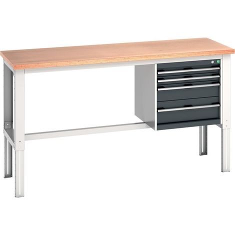 Bott Werkbank cubio 4 Schubladen Multiplex 2000 x 750 x 740-1140mm RAL 7035/7016