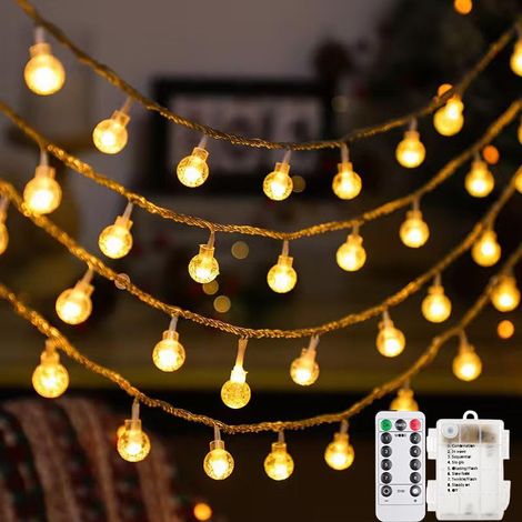 Guirlande lumineuse LED globe d'extérieur - 6 m - 40 LED - Blanc chaud - Fonctionne avec piles - Pour l'intérieur et l'extérieur - Avec minuterie (1/5)