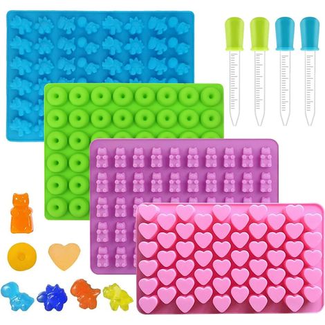 paquet de 4 moules en silicone pour bonbons et plateaux pour glaçons avec 4 compte-gouttes (Couleur aléatoire) (1/5)