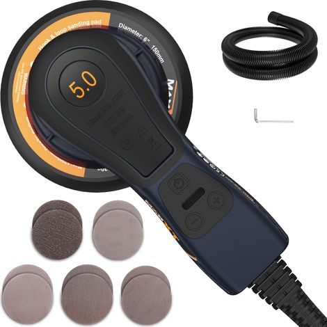 MAXXT Levigatrice orbitale senza brushless da 5,0 mm, 230 V, con cablaggio triangolare, versatile smerigliatrice elettrica con velocità variabile e 10 dischi abrasivi, cablata (1/5)
