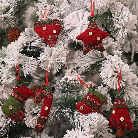 Décorations de saison Lot de 12 décorations de Noël en toile de jute à suspendre,chaussettes de Noël,gants,canne,arbre de Noël,étoile en forme de cur,décoration à suspendre pour les fêtes de fin d'ann (1/4)