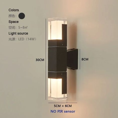 (Blanc froid 6000K - 14W, sans capteur) Applique LED extérieure avec détecteur de mouvement PIR pour porte, porche, clôture, jardin, mur, étanche IP65 (1/5)