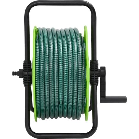 Enrouleur de tuyau vert sur pied avec tuyau de 20 m PVC