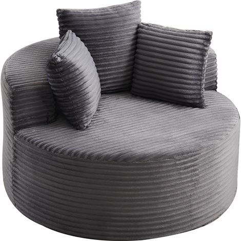 Sillón individual redondo de corduroy gris de 110 cm con 3 cojines (1/5)