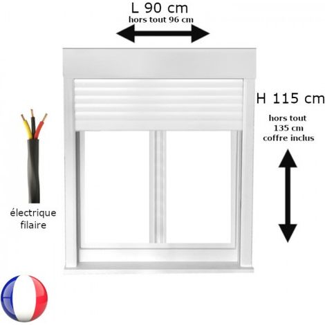 Fenêtre PVC avec volet roulant électrique H 115 x L 90 cm 2 vantaux pour pose en neuf
