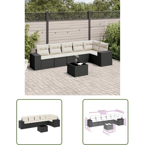 The Living Store 7-tlg. Garten-Sofagarnitur mit Kissen Schwarz Poly Rattan - Gartenmöbel Set - PE-Rattan Möbel - Outdoor Lounge - Esstisch - Sofasatz (1/3)