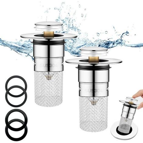 Bonde De Vidage - Acier Inoxydable 304 - Clapet Clic-Clac - Filtre Amovible Anti-Colmatage - Pour Salle De Bain Cuisine Douche - Lot De 2 (1/4)
