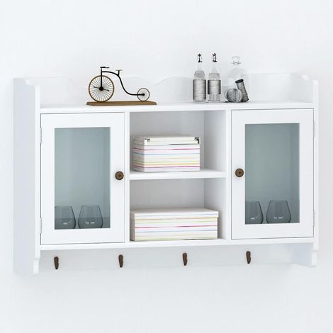 Vitrine murale Étagère de Rangement - pour Bureau Salon Chambre Cuisine avec étagère de Livre / DVD / Verre en MDF Blanc BV262446 - BonneVie (1/5)