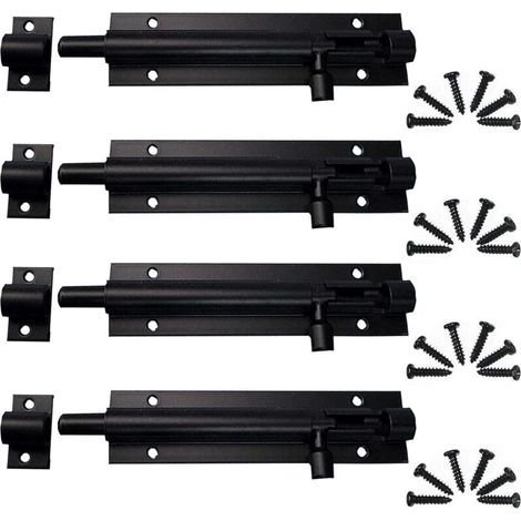 SHINING HOUSE Lot de 4 verrous coulissants pour portail extérieur, porte, verrou à pêne coulissant, verrous en acier pour portail de jardin, porte de salle de bain, porte en bois (noir)