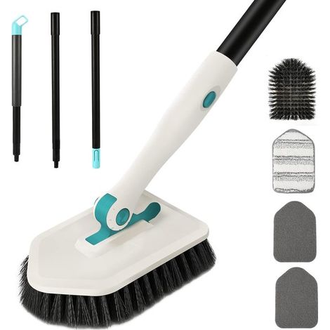 Spazzola con manico，spazzola 3 in 1，spazzola per la pulizia del bagno con testina，panno in microfibra，spazzola fissa per bagno
