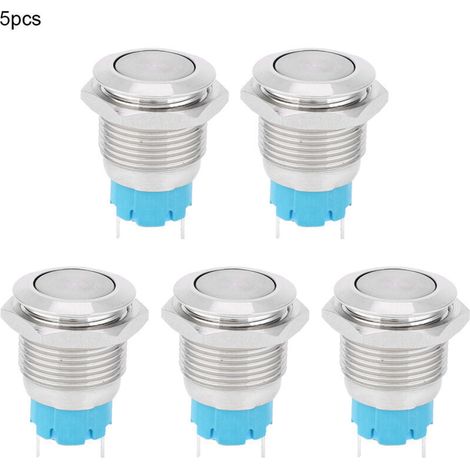 5er-Packung 16 mm, 2-polige, normalerweise offene, flache, wasserdichte Metall-Drucktaster. – Crezuo (1/4)