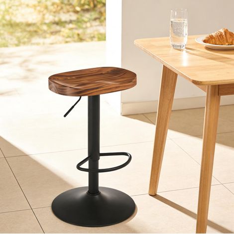 OKWISH Sgabello da bar girevole in legno di pino e metallo, altezza regolabile, marrone rustico (1/5)