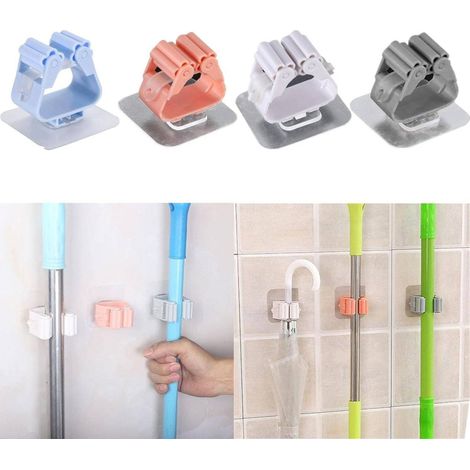 Trade Shop - 2er Set Besenhaken Mopphalter widerstandsfähiger Kleber Halterung Aufhänger Bad Küche - (1/5)