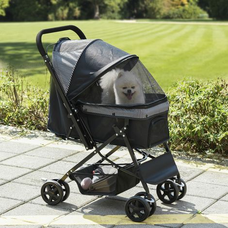 Poussette pour chiens et chats - 76,5x52x95 cm - cadre stable - confortable pour promenades - tissu Oxford noir - Moderne