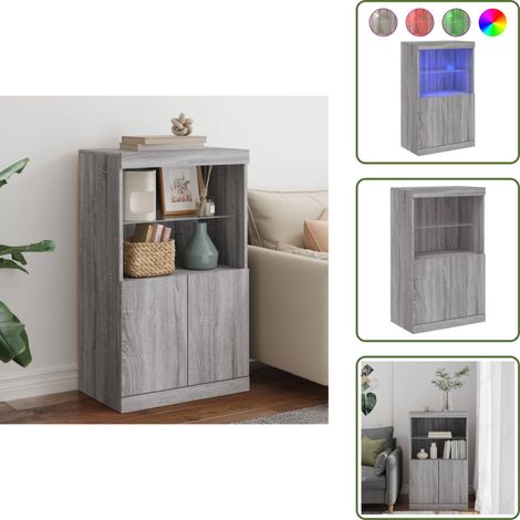 The Living Store Buffet avec lumières LED sonoma gris 60,5x37x100 cm - Buffet Design Moderne - Meuble Rangement - Luminaire Led Rgb - Décoration Intérieur - Mobilier Salon (1/5)