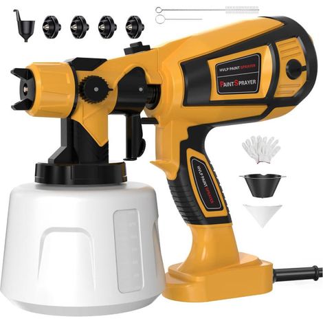 Pistolet de peinture électrique haute pression jaune, norme UE, portable pour peinture latex et formaldéhyde, outil de pulvérisation domestique avec buse en cuivre et débit réglable (1/5)