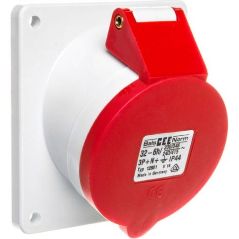 Presa a pannello 32A 5P 400V 6h IP44 inclinata a connessione rapida 12801