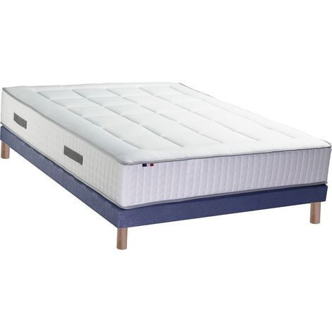 Ensemble matelas ressorts 7 zones BELLAGIO 2 mémoire de forme et sommier 140 x 190 Sommier Bleu denim (1/5)