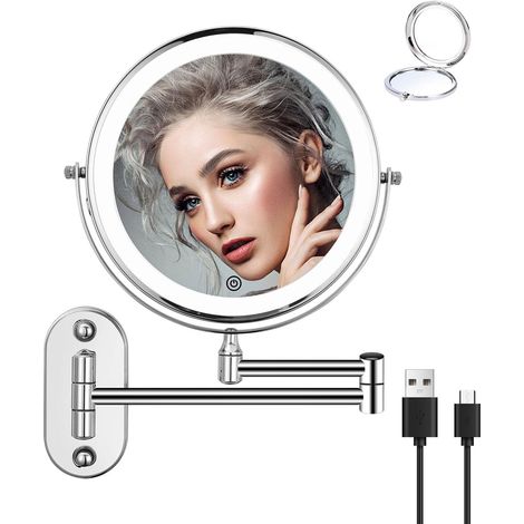 grossissement éclairage LED Miroir cosmétique Miroir de Rasage pivotant 360°Montage Mural Miroir de Maquillage pour Salle de Bains avec éclairage 1X 10X grossissement avec 3 Couleurs lumières (1/5)