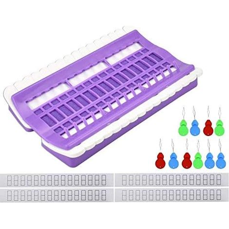 Organiseur de fil à broder 30 positions en mousse plastique pour point de croix, avec 4 bandes de papier et 10 enfile-aiguilles pour l'organisation de fils, outils de couture, violet (1/5)