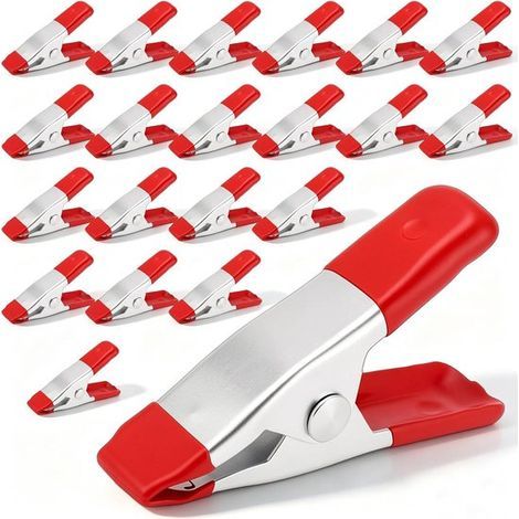 Pinces pour bâche - Lot de 20 - Bâche de 5 cm (2 pouces) - Rouge et argent (1/5)