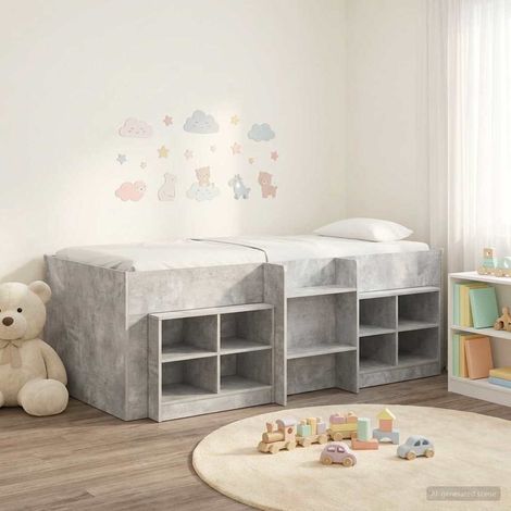 vidaXL Cadre de lit en loft avec armoire avec étagère 3 pc Gris béton (1/5)