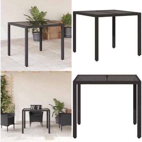 Tavolo da Giardino Piano in Vetro Nero 90x90x75 cm Polyrattan - Tavolo in vetro - Rattan PE