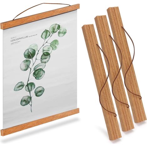 Magnet Magnetische Holz Poster Aufhänger Halter Rahmen Leisten Bilder Bild Bilderleiste Bilderrahmen, Posterleiste Posterschiene Posterleisten (3 Stück, 31cm)