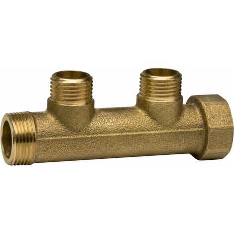 Collecteur nourrice 2 sorties 20x27 (3/4") Mâle/Femelle Laiton pour plomberie sanitaire - 1 pièce (1/4)