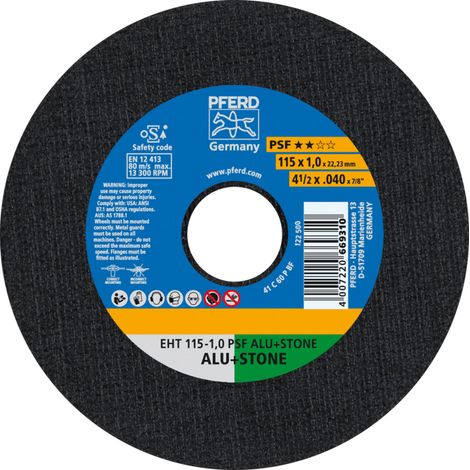 PFERD TOOLS Trennscheibe EHT 115x1,0x22,23 mm gerade Uni.-Linie PSF ALU+STONE für Alu/NE-Met./Stein/PVC 25 Stk