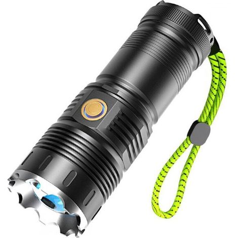 Lampe torche rechargeable en alliage d'aluminium 30 W haute luminosité, puissante lampe torche LED avec zoom, idéale pour le camping, la randonnée et les urgences (1/4)
