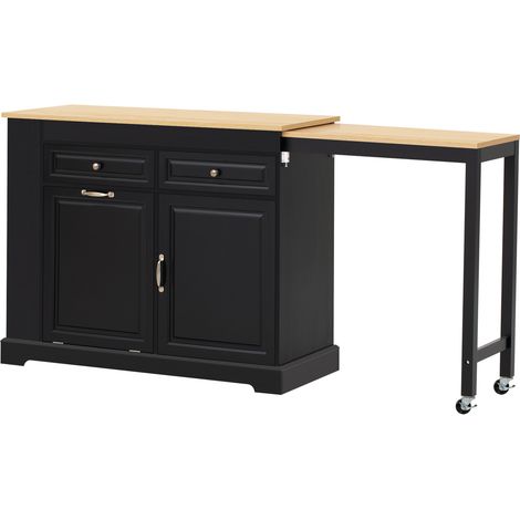 Isla de cocina con ruedas extensible 180 cm MDF negra y natural con cajones (1/5)