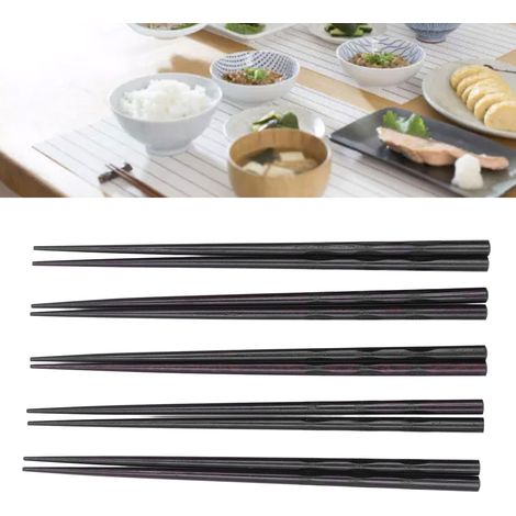 Coffret cadeau de 5 paires de baguettes domestiques noires faites à la main, baguettes japonaises en bois imitation demi-écaille de tortue (1/5)
