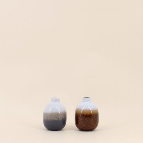 Set de 2 vases en céramique émaillée  gris, marron, H10cm