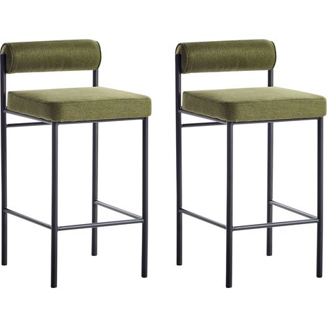 Set di 2 sedie da bar moderne Sgabelli con schienale arrotolabile Seduta imbottita in poliestere senza braccioli Gambe nere Verde Amaya