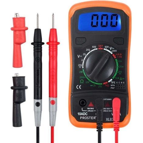Multimetro digitale XL830L, 2000 conteggi, mini multimetro, tester per batterie, corrente, tensione, CA/CC, resistenza, cicalino, transistor, voltmetro, amperometro con schermo LCD retroilluminato (1/4)