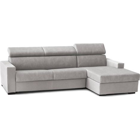 Talamo Italia Festes Sofa Marica, Ecksofa, 100% Made in Italy, Sofa im Wohnzimmer mit Chaiselongue, in gepolstertem Stoff - Rechte Containerhalbinsel, mit Standard-Armlehnen, Cm 280x95h85, Grau
