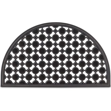 Paillasson 75x45 cm Tapis de Sol antidérapant Caoutchouc Grille Demi-Rond résistant Pluie Neige Balcon terrasse Jardin Noir (1/5)