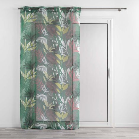 Voilage a oeillets 140 x 240 cm voile sablé imprime Assana Kaki (1/3)