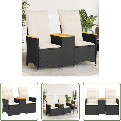 Gartensessel -  Gartensofa 2-Sitzer Verstellbar mit Tisch Schwarz Poly Rattan (1/5)