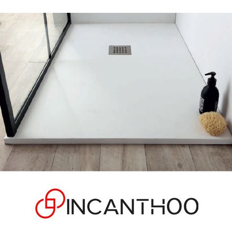 Piatto Doccia 70x120 cm Marmo Resina - Tagliabile - Con Griglia in Acciaio - Bianco (1/5)