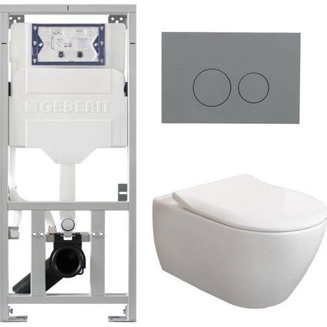 Villeroy & Boch Subway 2.0 Pack WC - réservoir encastré - WC à fond creux - flush direct - abattant mince - plaque de déclenchement gris clair -