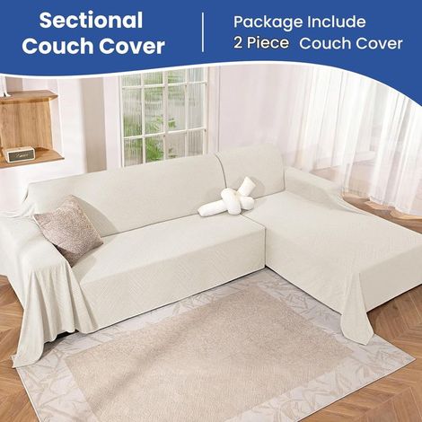 2-teiliger Ecksofabezug, rutschfester Ecksofaschutz, universeller weicher Ecksofabezug, staubdichter Sofabezug, Creme (200x260+200x280 CM) (1/5)